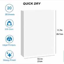 Papel fotográfico brillante HUSPER 8.3 X 11.7 pulgadas (20 hojas) - Papel de inyección de tinta A4 de alto brillo, 200 g/m², impresión de un solo lado, compatible con todas las impresoras de inyección de tinta, calidad premium para fotos y folletos - papel fotográfico - Ver 2