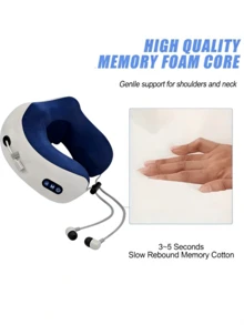 Almohada eléctrica de masaje en forma de U de 1200mAh, relaja los músculos, simula el masaje de cuello y manos, para descanso en el hogar, trabajo de oficina, viajes de larga distancia, regalo para mujeres, hombres y familias - Azul Marino - Ver 3