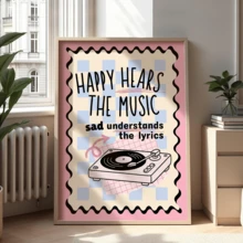 1 buc decor de perete cu font muzical retro roz, imprimare de înregistrare, stimularea dopaminei, imprimare poster cu text, cadou pentru iubitorii de muzică, potrivit pentru decorul casei, decorul camerei, decorul dormitorului, decorul camerei de zi, decorul băii, decorul peretelui, artă murală opțională cu ramă. - A - Vizualizare 2