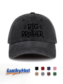 1件中性水洗復古棒球帽「BIG SISTER」手繪標語印花 可調節做舊復古爸爸帽 休閒家庭穿搭款 - A - 查看 12