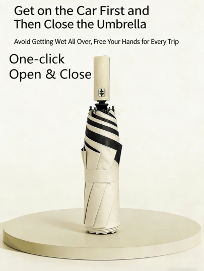1pc All-Weather Umbrella, Summer Sun Protection, Reduces Undercover Temperature, Excellent UV Protection, Fully Automatic One-Button Open/Close Design, Convenient Operation, 24 Ribs Reinforced Umbrella Frame, Durable And Wind-Resistant, High-Density Waterproof Fabric For Rainy Days, Dual-Use Umbrella For Sunny And Rainy Days, Foldable And Portable Design Suitable For Commuting, Outdoor Activities, Shopping, Dating And Other Scenarios, Essential Summer Sun Protection, Outdoor UV Protection, Portable Umbrella For Sunny And Rainy Days