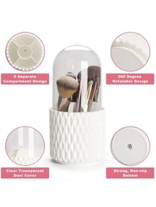Makeup Brush Holder Organizer With Lid -360° Rotating Dustproof Make Up Brushes Container With Clear Acrylic Cover, Spinning Cosmetics Holders Storage Cup With 5 Compartment - View 4