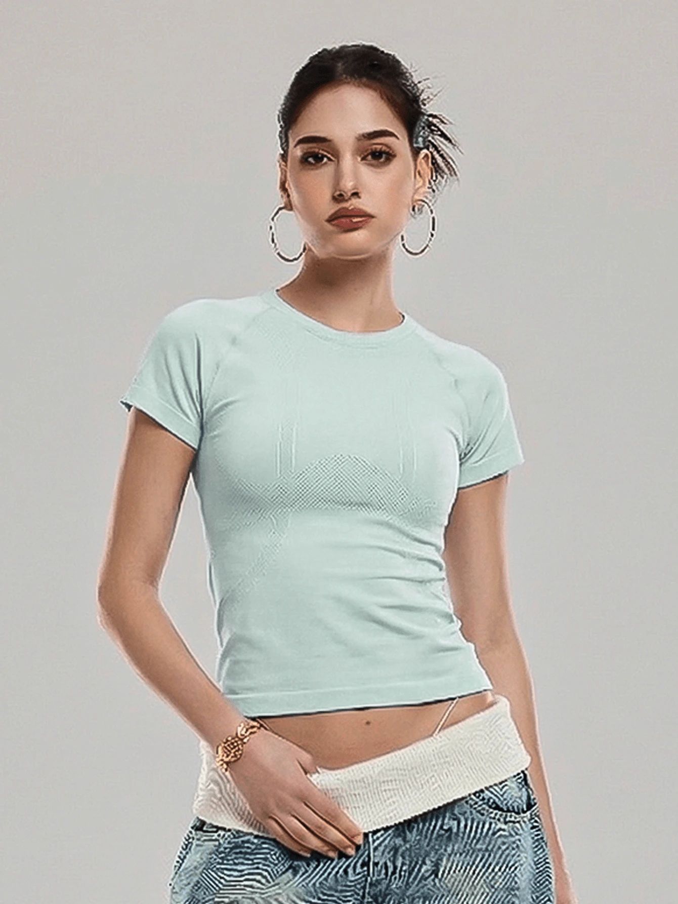 ZULIZ KYRLSSU 圆领插肩袖修身运动T恤 - 薄荷綠 - 查看 1