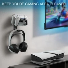 Compatible con Soporte de Pared para Estación de Carga DualSense de , Soporte de Pared de Metal Resistente para Estación de Control, Almacenamiento de Auriculares y Gestión de Cables, Organizador de Configuración de Juego Limpia - Ver 4