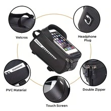 Bicycle Front Frame Bag With TPU Touchscreen Sunshade And Rain Cover, Mountain Bike Storage And Phone Holder (Suitable For Phones Under 7 Inches), Bicycle Top Tube Bag, Frame Bag, Waterproof Sports Bag, Cycling Accessories - Black - View 9