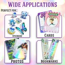 A4 Holographic Laminated Sheets - 20pcs Assorted Transparent Waterproof Stickers, Gemstone, Polka Dot, Rainbow, Star Patterns - Multicolor - View 4