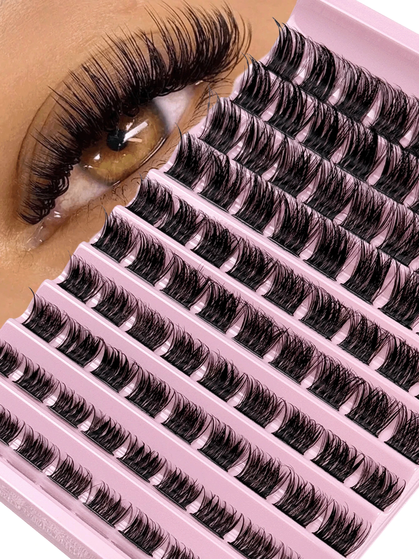 Hinarin 90pcs D-Curl Fluffy 3D Faux Mink Lashes, Cluster Design, Soft Ultra-Fine Lash Strips, Reusable, DIY Lash Extension, Create Dramatic Makeup, Suitable For Parties