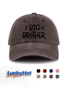 1件中性水洗復古棒球帽「BIG SISTER」手繪標語印花 可調節做舊復古爸爸帽 休閒家庭穿搭款 - A - 查看 13
