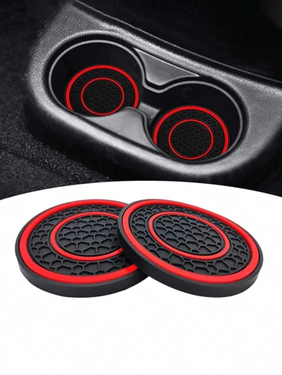 2pcs Universal Car Cup Holder Coasters, 2.75 Inch PVC Silicone Double Honeycomb Design, Anti-Slip Shock Absorbing Pad, Dust-Proof Waterproof Soft Liner, Easy To Clean And Reusable, Fit For Most Cars SUVs Trucks, Protect Cup Holders From Spills And Scratches, Keep Car Interior Clean And Well-Organized