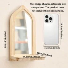 Handmade Creative Round Wooden Makeup Mirror Storage Rack, Smooth And Warm Solid Wood Material With Clear Wood Grain And Silky Touch, Hollow Design Serves As Both Storage And Wall Decor, Minimalist And Elegant, Sturdy Construction, Perfect For Homestay And Home Decor Ambiance! - Multicolor - View 6