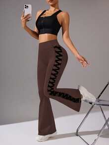 Women's Diamond Mesh Leggings For Daily Fitness Sports - Brown - View 5