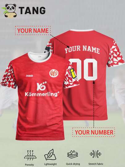 Mainz 25/26 Home Custom Men's Football Jersey, Personalized With Name & Number, Comfortable Round Neck Sports Shirt, Soft & Lightweight Football Tee, Suitable For Football Training, Casual Wear, And Gift