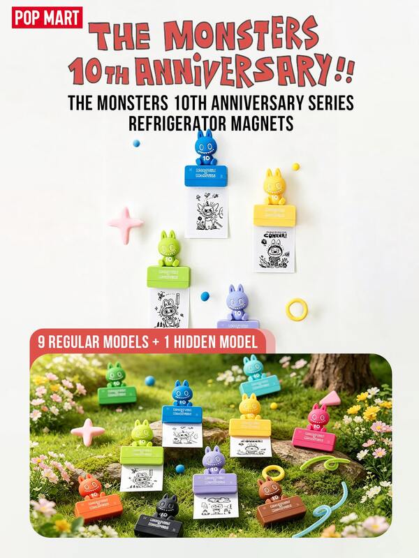 POP MART THE MONSTERS 10th Anniversary Series Refrigerator Magnet Blind Box, 9 Regular Designs + 1 Hidden Version, Made Of Silicone ABS Material With Embossed Function, Designed By Kasing Lung, Labubu Celebrates The 10th Anniversary In Adorable Styles, Suitable As Refrigerator Decor Or Creative Stamp, Ideal Gift For POP MART Collectors, Labubu Fans, Design Enthusiasts And Blind Box Collectors For Birthdays, Anniversaries And Holidays
