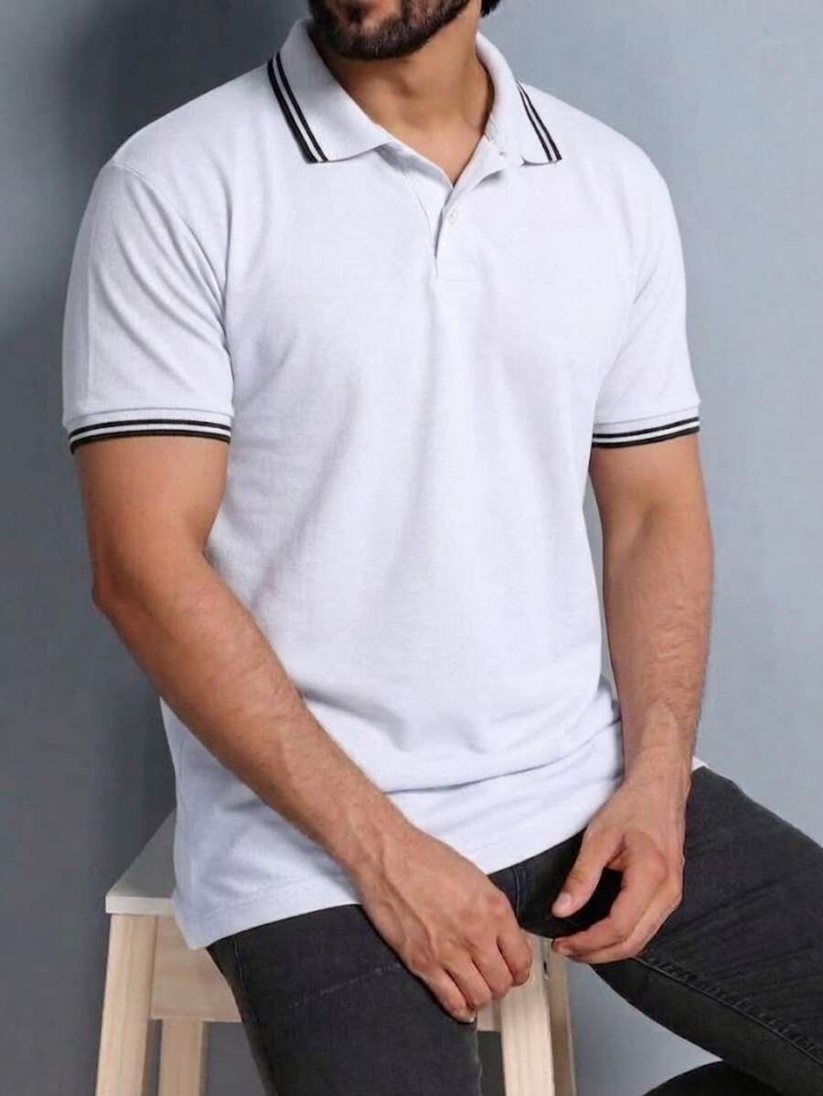 Men's Black Polo Shirt With Slim Fit And Elegant Casual Style - White - View 1