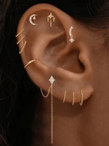 1 đôi bông tai bạc 925 mạ vàng 18K, kiểu cài móng vuốt, thích hợp cho xỏ khuyên xương tai/sụn tai/xoắn tai, trang sức ít gây dị ứng, phù hợp cho phụ nữ và bé gái đeo hàng ngày, dự đám cưới, tiệc tùng, lễ đính hôn. - Bạc - Xem 1