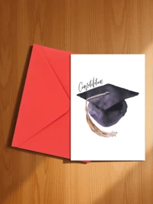 1/5 Set, Watercolor Purple & Black Graduation Cap Congratulation Card, Blank Inside Pages With Envelope For Graduates - A - View 13