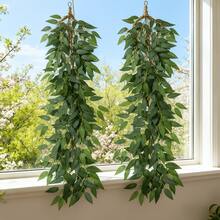 1pc Realistic Artificial Date Palm Hanging Willow Vine - Fake Green Leaf Garland With Willow Leaves - Indoor/Outdoor Wall Decor, Suitable For Weddings, Beach Parties, Gardens, Patios, Boho Home Decor, Wedding Decorations, Christmas, Thanksgiving, Halloween, Housewarming, New Year And Other Holiday Greenery - Multicolor - View 5