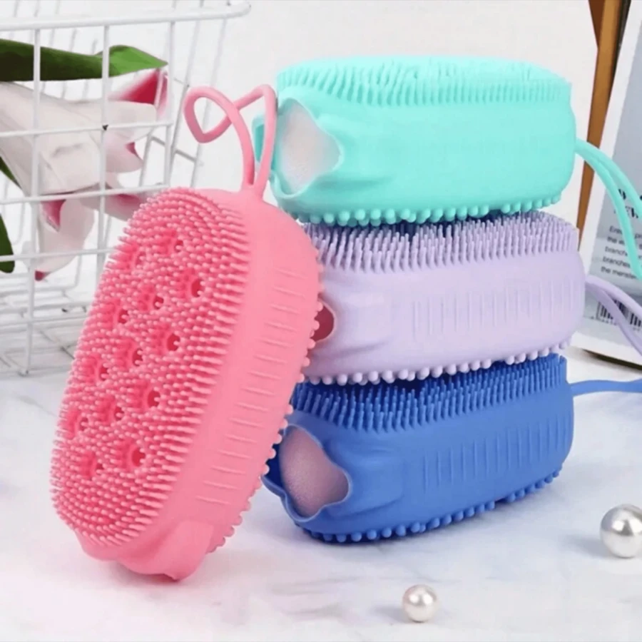 1pc Silicone Double-Sided Bath Brush, For Exfoliation And Skin Cleansing - Gentle Massage To Refresh Your Skin - Bathroom Accessory - A - View 1