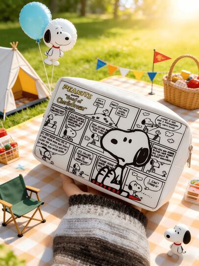  1 pieza Bolsa de cosméticos linda de Snoopy, organizador de maquillaje ligero y portátil adecuado para viajes y viajes de negocios, puede contener lápiz labial, espejo y artículos de maquillaje, gran regalo para niñas en cumpleaños y días festivos