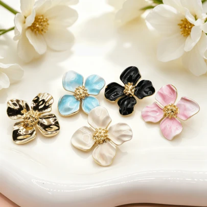 5 chiếc cúc hình hoa bốn cánh kiểu cổ điển, phủ dầu, kiểu hoa nhỏ cao cấp, cúc trang trí tự làm cho áo khoác lông và áo khoác dáng dài, kích thước 27mm.