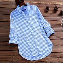 Women's Fashionable Casual Plaid Long Sleeve Collared Button-Up Shirt, Spring/Summer - Light Wash - View 2