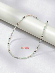 1 pieza Collar decorativo minimalista con cuentas de color gelatina para mujer (etiqueta de cola de cuentas aleatoria) - Verde militar - Ver 4