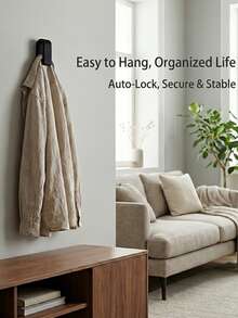 Automatic Locking Towel Rack, Gravity Wall-Mounted Towel Rack, Novel Towel Rack, Surprise Gift. Automatic Locking Towel Hook. Wall-Mounted Press-To-Lock Towel Rack, No-Drill Self-Adhesive Modern Minimalist Hook, Multi-Function Storage Rack Suitable For Bathroom, Kitchen And Foyer, Can Be Used To Hang Towels, Coats, Bags And Clothes, Anti-Slip Thickened Striped Design, Space-Saving Home Decor, High Load-Bearing Seamless Wall-Mounted Storage Item. - Multicolor - View 6