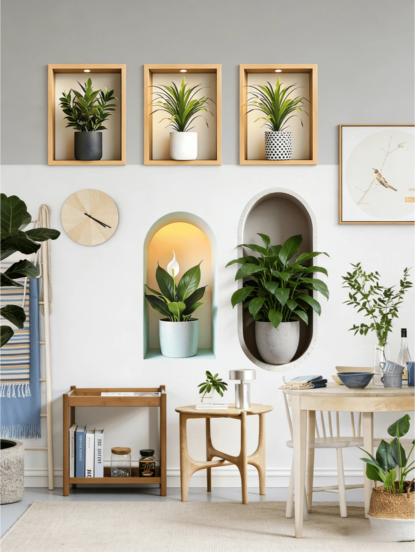 Simulated Niche, Green Plant Wall Sticker, Self-Adhesive, Removable, Stereoscopic Vision, Fake Door Opening, Potted Plant Sticker, Nordic Ins, Minimalist Plant Sticker, Entrance Hall, Living Room, Rental Room, Large White Wall Decoration Renovation - Wall Stickers - View 1