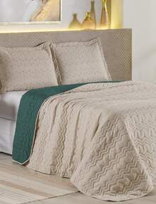 200 Thread Count Double-Sided Bedspread Set (Double/Queen/King/Single) Embroidered 3-Piece Luxury Decor - 卡其色 - 查看 8
