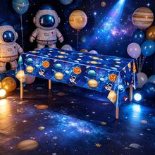 1/3pcs Galaxy Space Party Tablecloth, Disposable Plastic Galaxy Planet Astronaut Party Decor Tablecloth, Outer Space Theme Birthday Party Supplies, 137x274cm - Multicolor - View 3