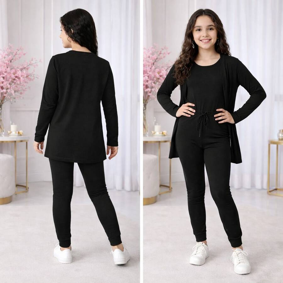 Children's Cold Weather Set For Girls: Charming And Comfortable (4 To 14 Years Old) - Black - View 1