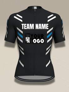 Maillot de ciclismo personalizado para hombre con número, nombre y logotipo, camiseta de ciclismo de carretera con cremallera completa y 3 bolsillos traseros para deportes - Negro - View 3