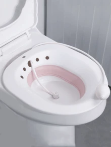 1Pc Collapsible Sitz Bath For Toilet Seat Over The Toilet Perineal Soaking Basin With Drainage Holes For Postpartum Care And Elderly Daily Hygiene Essentials - Pink - View 1