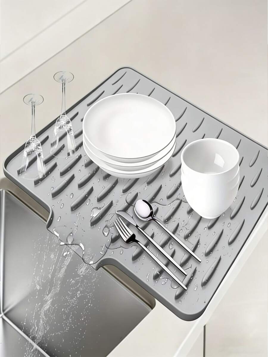 Alfombrilla de drenaje de silicona antideslizante para cocina, con diseño de drenaje integrado, resistente al calor y fácil de limpiar. Apta para encimeras, fregaderos y refrigeradores. Disponible en dos estilos para mantener su cocina seca. - Multicolor - Ver 1