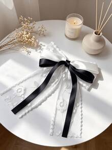 1 chiếc kẹp tóc nơ ren đen trắng, thiết kế thanh lịch, đa năng, dễ thương và sang trọng, mang phong cách tối giản, phù hợp cho sử dụng hàng ngày, ngày Valentine, làm quà tặng, mùa tốt nghiệp. - Đen và trắng - Xem 9