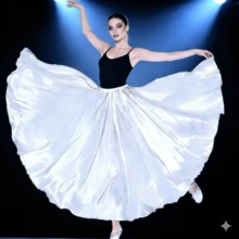 时尚长款舞蹈裙，聚酯纤维面料，女士缎面芭蕾舞裙，适合肚皮舞、舞蹈、弗拉明戈舞和摇滚舞，节日礼物 - 彩色 - 查看 3