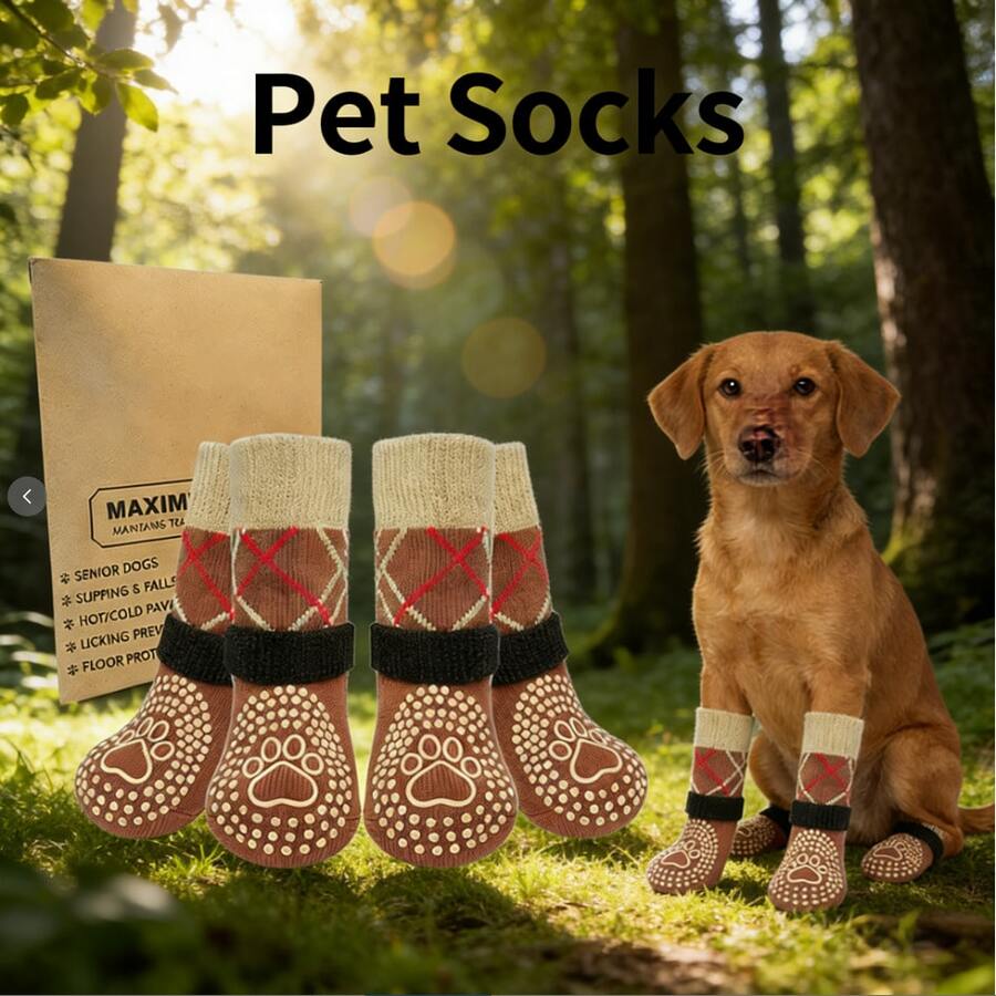 Anti-Slip Dog Socks With Black Buckle, Breathable Pet Socks With PVC Rubber Bottom, Suitable For Medium To Large Dogs, Indoor Floor Protection - Grey - View 1