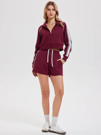 ZULIZ KYRLSSU Side Stripe Elastic Waist Curved Hem Sports Shorts