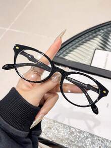1 Pack Women's Acrylic Metal Hinge Lightweight Glasses, Oval Frame, Lightweight Temple Decoration, Flat Glasses, Suitable For Y2K Accessories And Daily Clothing Decoration - Multicolor - View 6