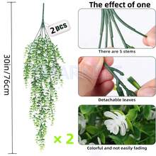2pcs Artificial Hanging Plants, Fake Eucalyptus Leaf Vines, UV-Resistant Plastic Greenery For Home, Garden, Wedding, Party Decor Indoor And Outdoor - White - View 2