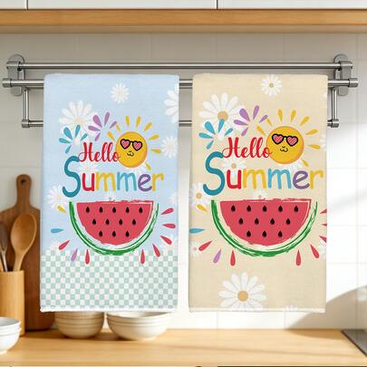 2 khăn lau bếp in hình dưa hấu, chất liệu polyester mềm mại, thích hợp để trang trí nhà bếp, lau dọn, trang trí tiệc tùng, đồ dùng thiết yếu cho nhà bếp và phòng tắm, trang trí nhà cửa, quà tặng tân gia.