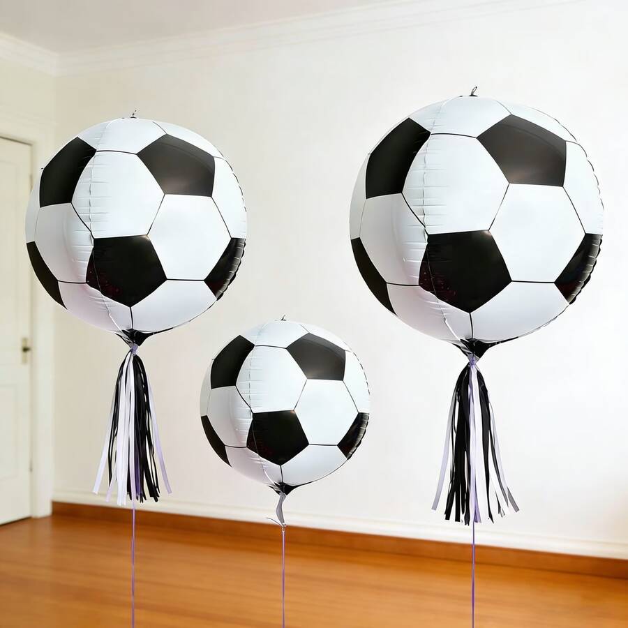 3 piezas de globos de fútbol 3D en blanco y negro de 22+32+50 pulgadas, adecuados para fiestas de cumpleaños, celebraciones de fútbol y decoración para fiestas temáticas - Ver 1