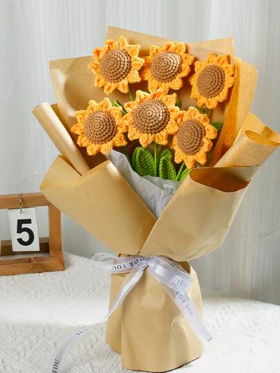 1 bó hoa hướng dương đan thủ công, thích hợp làm quà tặng ngày Valentine, lễ tốt nghiệp, sinh nhật mẹ, Giáng sinh, trang trí nhà cửa, quà tặng ngày lễ.