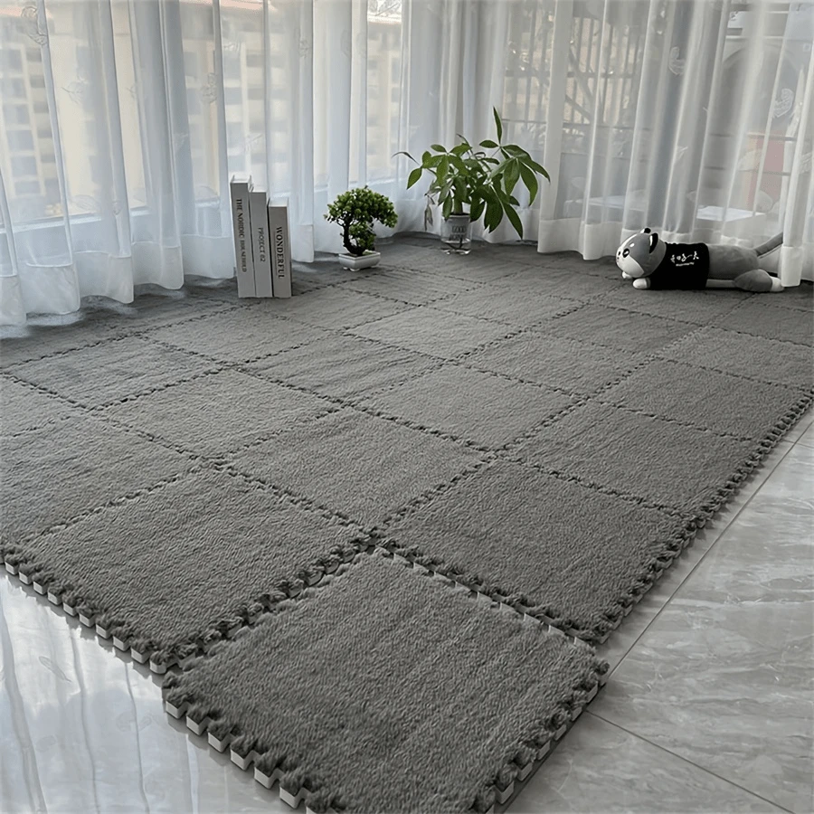 9 piezas de baldosas de alfombra gruesas entrelazadas, adecuadas para dormitorio y sala de estar, alfombra de mesita de noche, alfombra entrelazada cálida, lavable, suave y antideslizante, tamaño: 30 x 30 cm - Multicolor - Ver 1
