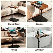 Adjustable Movable Folding Table/Computer Workstation - Wooden Desktop Suitable For Home Office, Bedside, Coffee Table, And Reception Area - Space-Saving Laptop Table - Premium Natural Wood Color - View 11