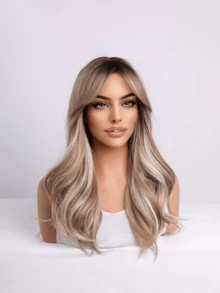 Tóc giả dài 16 inch, màu vàng óng ánh, có mái, kiểu dáng Y2K, thích hợp cho cosplay và tiệc tùng. - Tóc vàng ombre - Xem 5