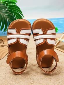 1 Pair Plus Size Children's Flat Sandals, Solid Color Round Toe, Non-Slip, Lightweight, Fashionable, Elegant, Cute, Versatile Sandals - Brown - View 2