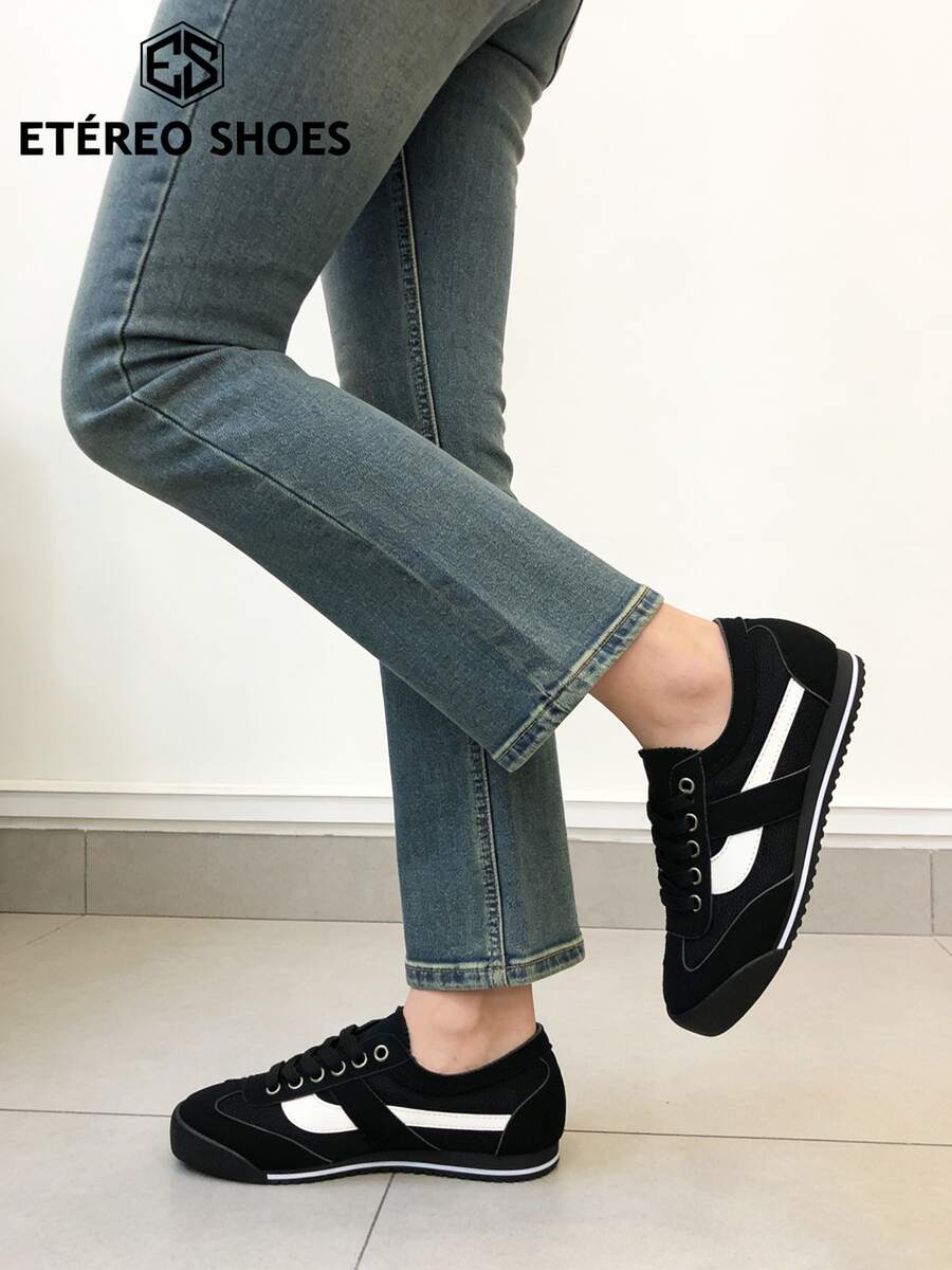 Zapatillas deportivas informales para mujer, con parte superior de malla, cómodas y transpirables, ideales para el uso diario en primavera y verano. - Negro - Ver 1