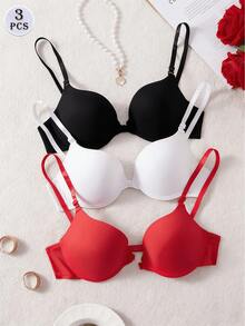 3 Stück/Set Vorderverschluss Sexy Rückenfreier Push-Up BH Set - Verschiedenfarbig - Übersicht 1