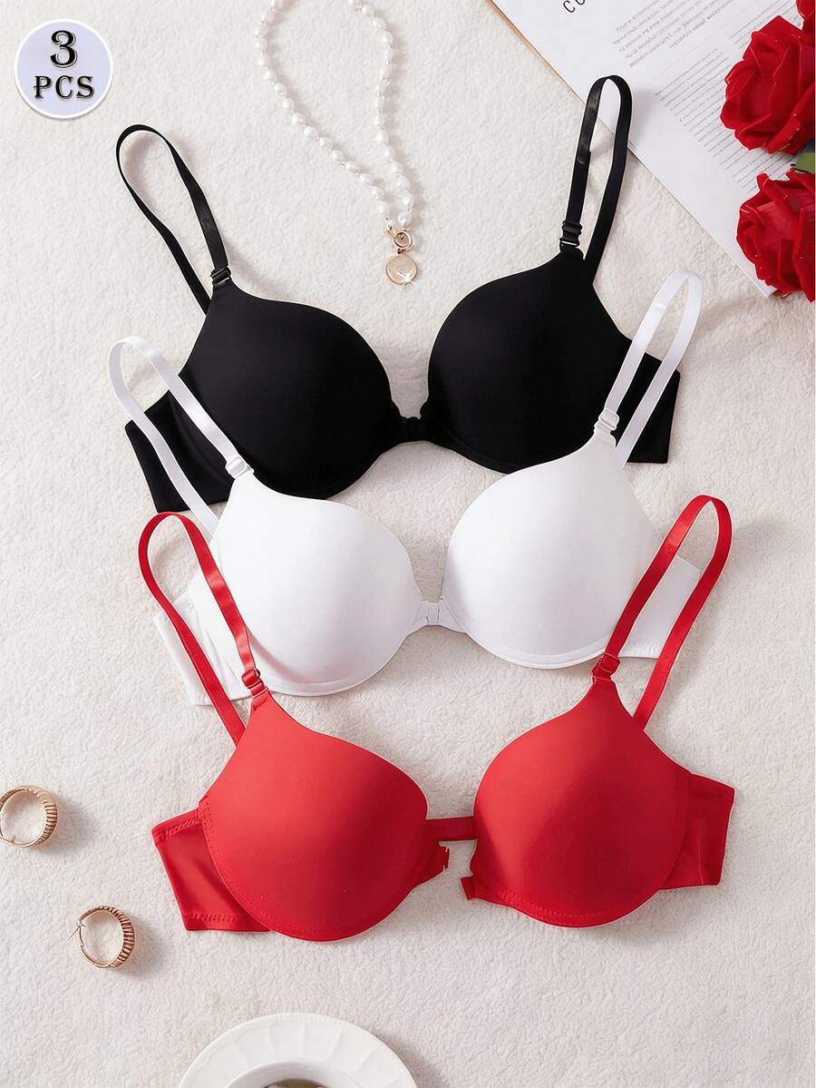 3 Stück/Set Vorderverschluss Sexy Rückenfreier Push-Up BH Set - Verschiedenfarbig - Übersicht 1